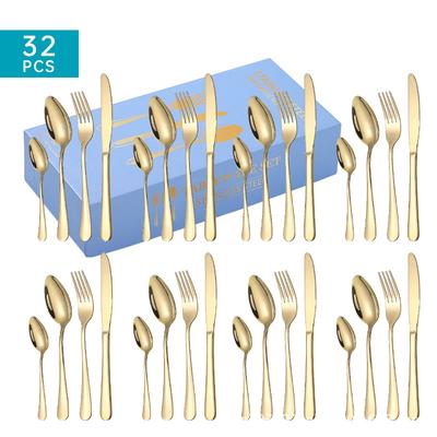 Stainless Steel Steak Knife, Fork and Spoon Tableware 32-Piece Set Suit Western Tableware 8-Person Tableware