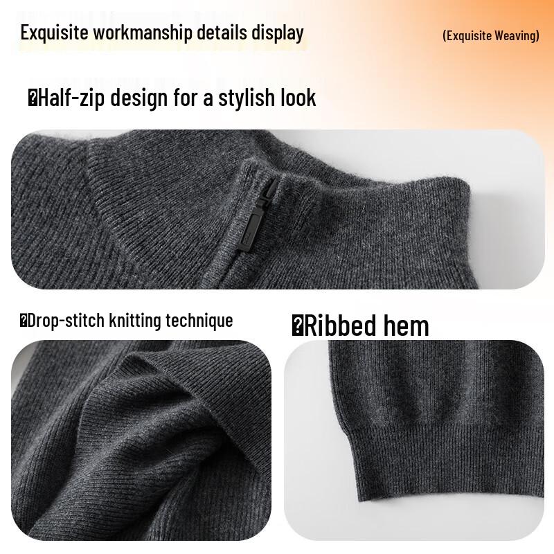 Hengyuanxiang Men's Pure Cashmere Stand-Collar Pullover Sweater