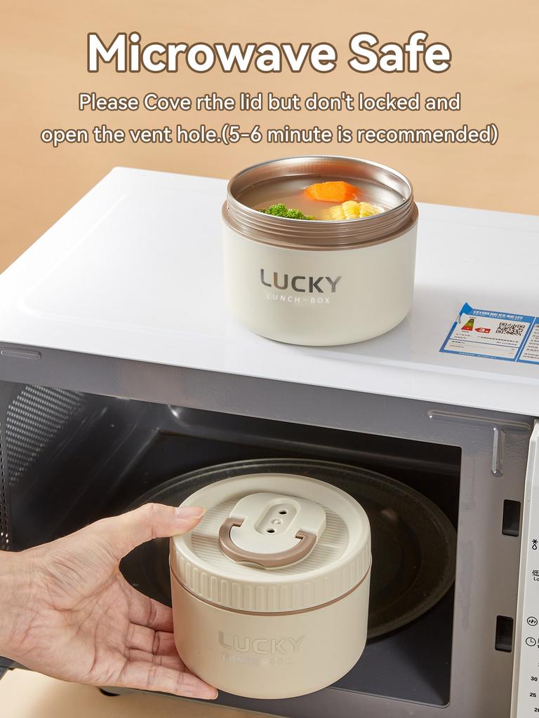 Portable 304 Stainless Steel Thermal Lunch Box Leak-proof Insulated Food Jar Microwave Heatable Kid Student Food Container Set