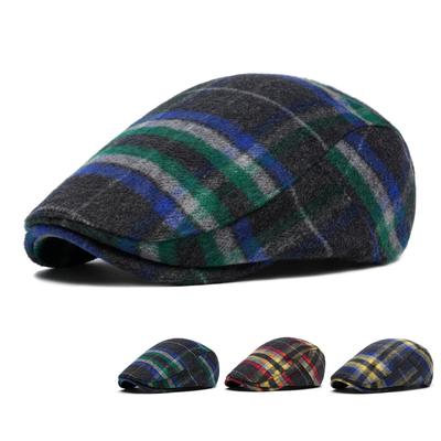 Casquette plate en laine à carreaux automne hiver béret vintage britannique pour hommes femmes casquette chaude casquette de gavroche