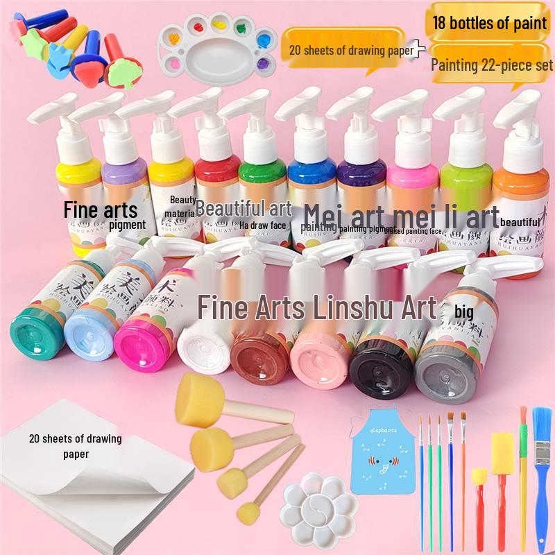 Kindergarten Art Set: 24 Gouache Colors & 12 Mushroom Brushes for Kids