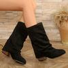 2025 New Trouser Boots Women's Winter Plus Size Coarse Heel Sleeve Pleated Stacked Boots