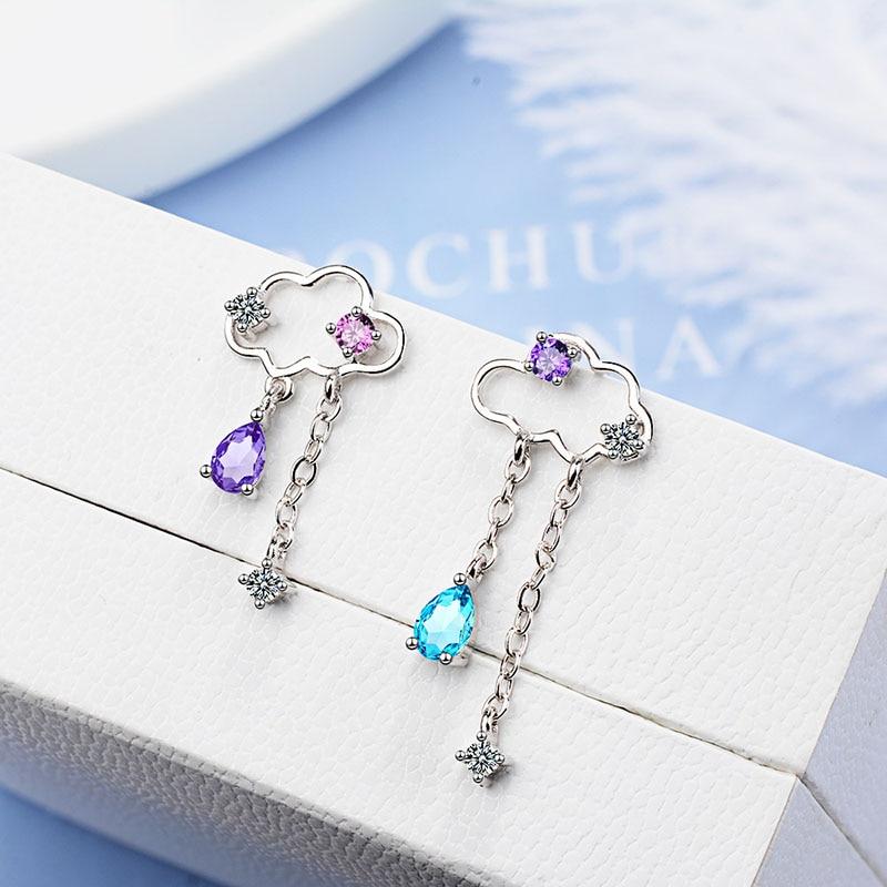 925 Silber Ohrringe Für Charm Frauen Mit Amethyst Aquamarin Stein Lange Hängeohrringe Party Großhandel Geschenk Neuankömmling