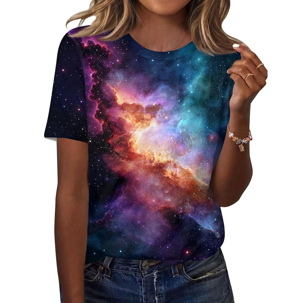 Women's Fashionable Casual Short Sleeve Print Round Neck Pullover Top