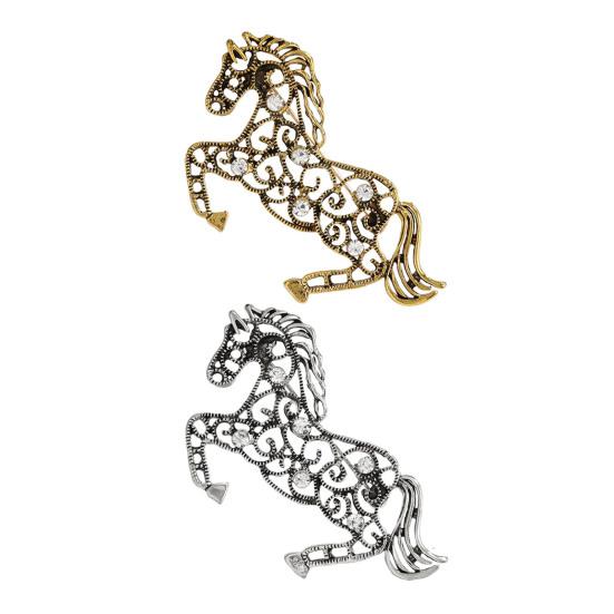 1/2 Pcs Broche Animal Année du Cheval Design Creux Strass Étincelants Épingle à Vêtements Accessoires Vêtements