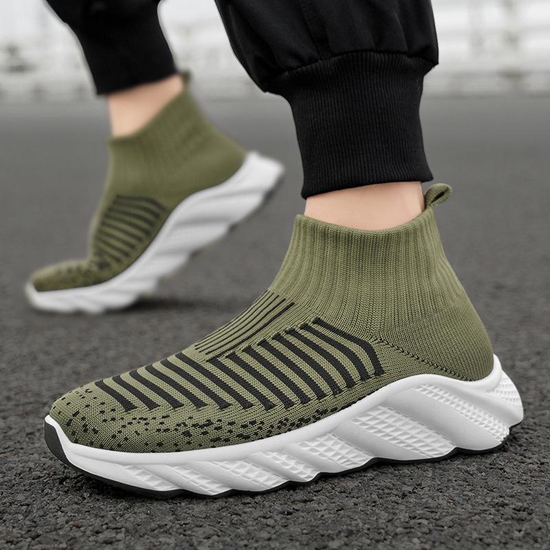 Large Size Summer Breathable High-top Fly-woven Shoes Men's New Running Soft-soled Casual Mesh Sports Trendy Shoes