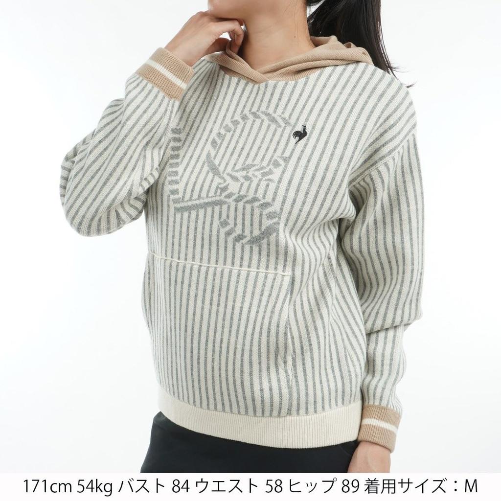 Le Coq Sportif Golf Hooded Striped Loose Golf LG4FST80L WH00 Women's Sweater, Fit, Cute, Casual, Sweater, (White),
