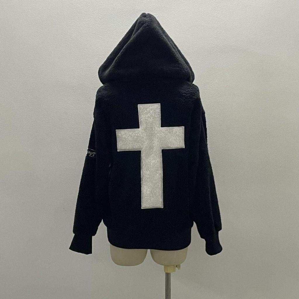 VAYLA Y2k Lammjacken Damen Gothic Hoodies Kreuz Totenkopf Grunge Reißverschluss Sweatshirts Vintage Lässige Kapuzenmäntel Harajuku Streetwear