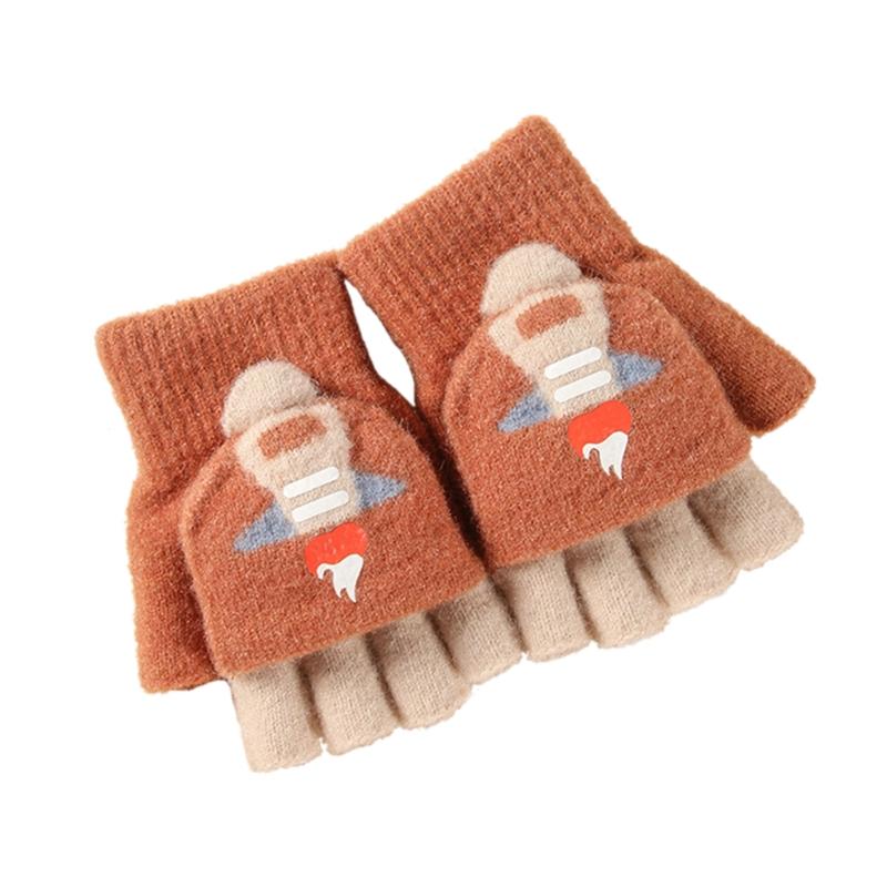 Convertible Gloves Winter Half Finger Mittens Stretchy Knit Fingerless Gloves with Soft Cover for Kids Teens Kawaii