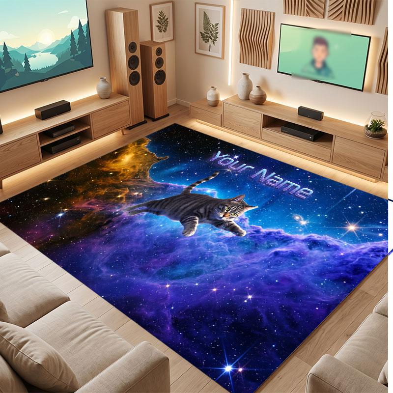 Kobercový koberec s kočičím motivem z krystalového sametu, personalizovaný s vlastním jménem a textem, teplý koberec, domácí dekorace