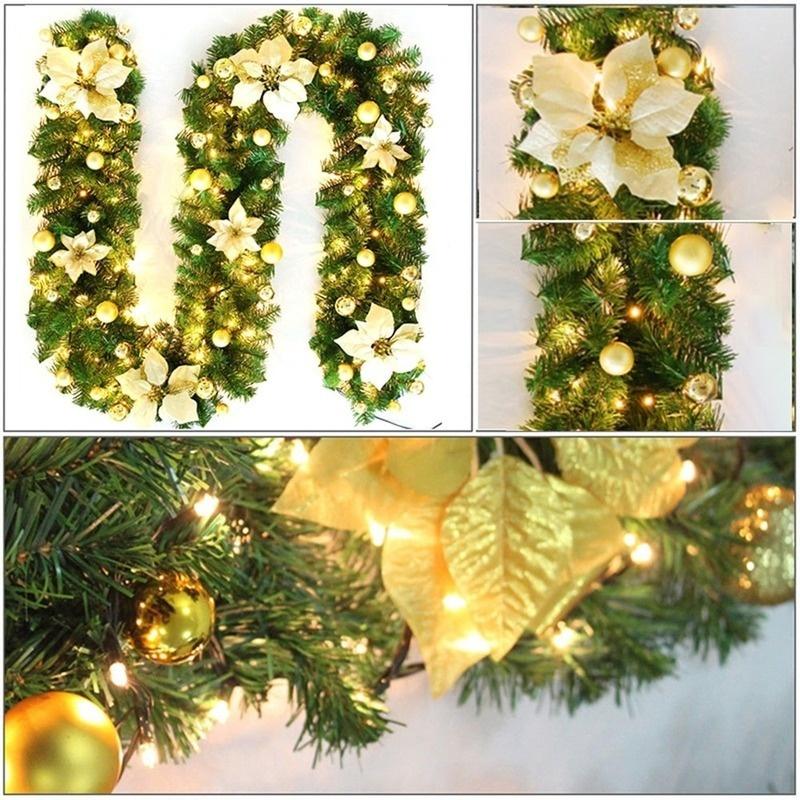 2,7 m LED kerst kunstmatige slingerkrans groen voor xmas home party kerst decor rotan hangende krans slinger ornament