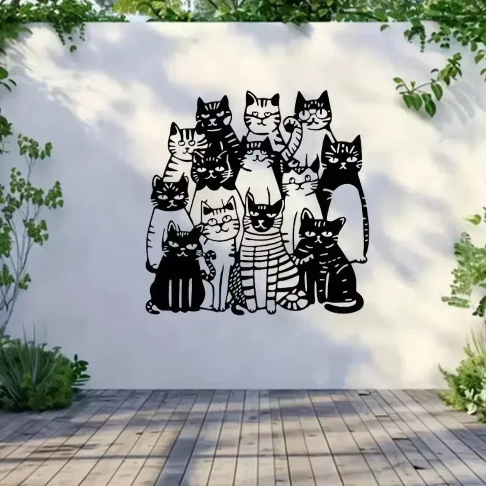 

Metal Wall Art Cat Silhouette Sculpture Creative Rusted Iron Decorative Hanging Ornament for Home Indoor Outdoor Display one size чёрный