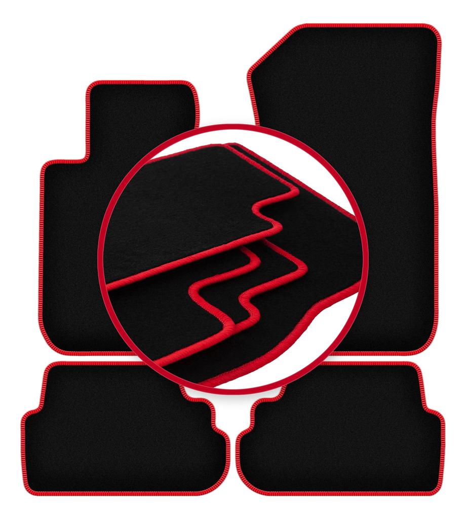 Velours-Fußmatten mit rotem Rand für: BMW 1 E88 Cabrio (2004-2011)