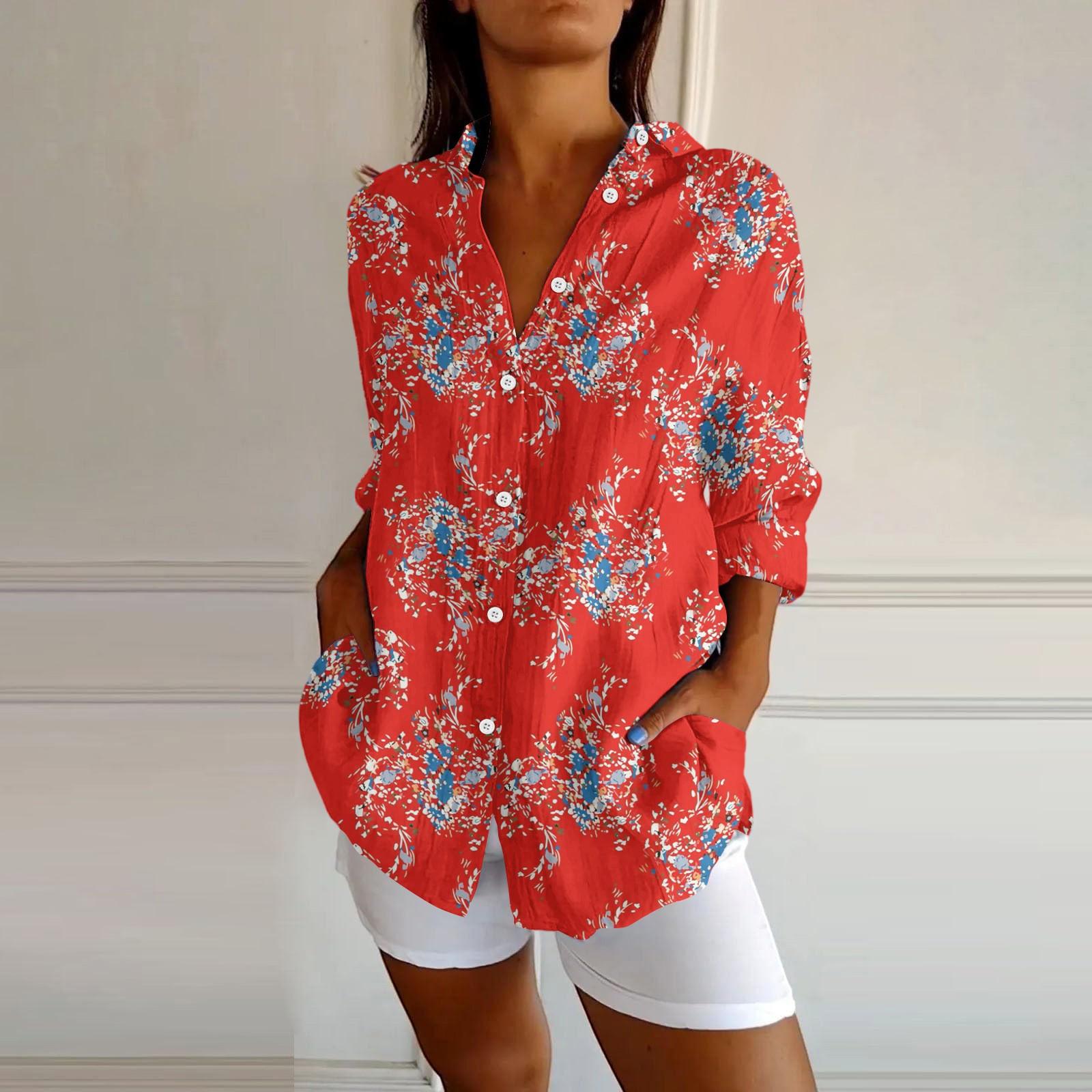 

Женские рубашки на пуговицах из хлопка и льна с длинным рукавом, повседневные летние топы, рабочие блузки S красный