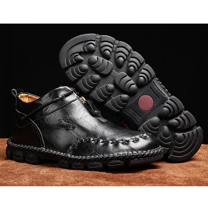 Bottes d'automne et d'hiver pour hommes, chaussures en cuir véritable, décontractées, noires, grande taille 45, collection 2025