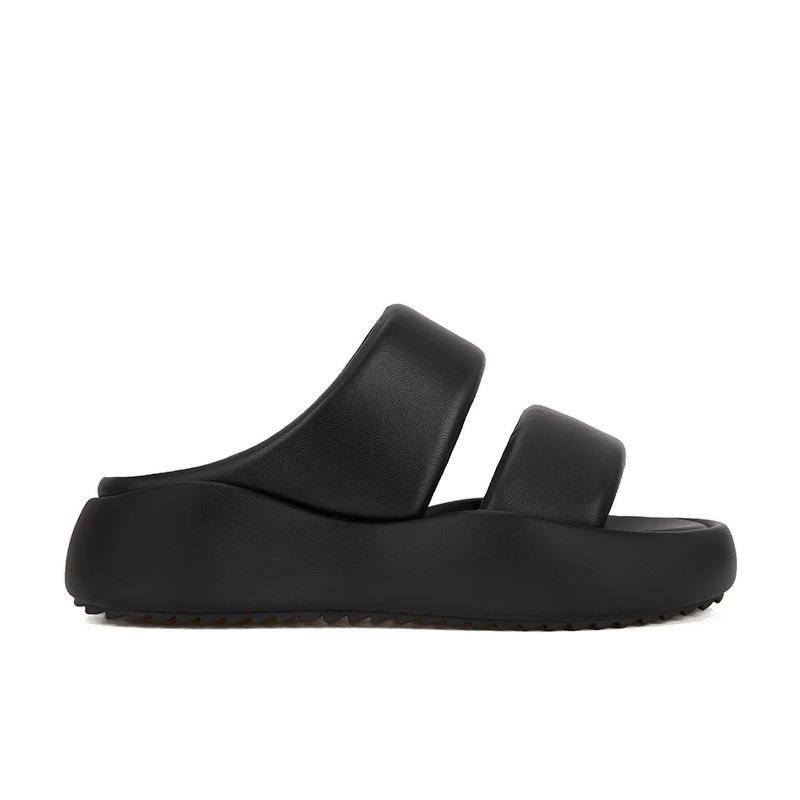 ! Shoes leather double with bread shoes casual thick-soled cool slippers women