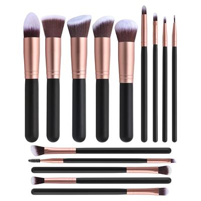 14-teiliges schwarzes Make-up-Pinselset – Enthält Lidschatten- und Rougepinsel mit weichen Borsten
