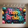 Colourful Happy Birthday Theme Backdrop Supplies 3D Ballon Background Banner Kids Birthday Party Decorations Photo Shoot Props