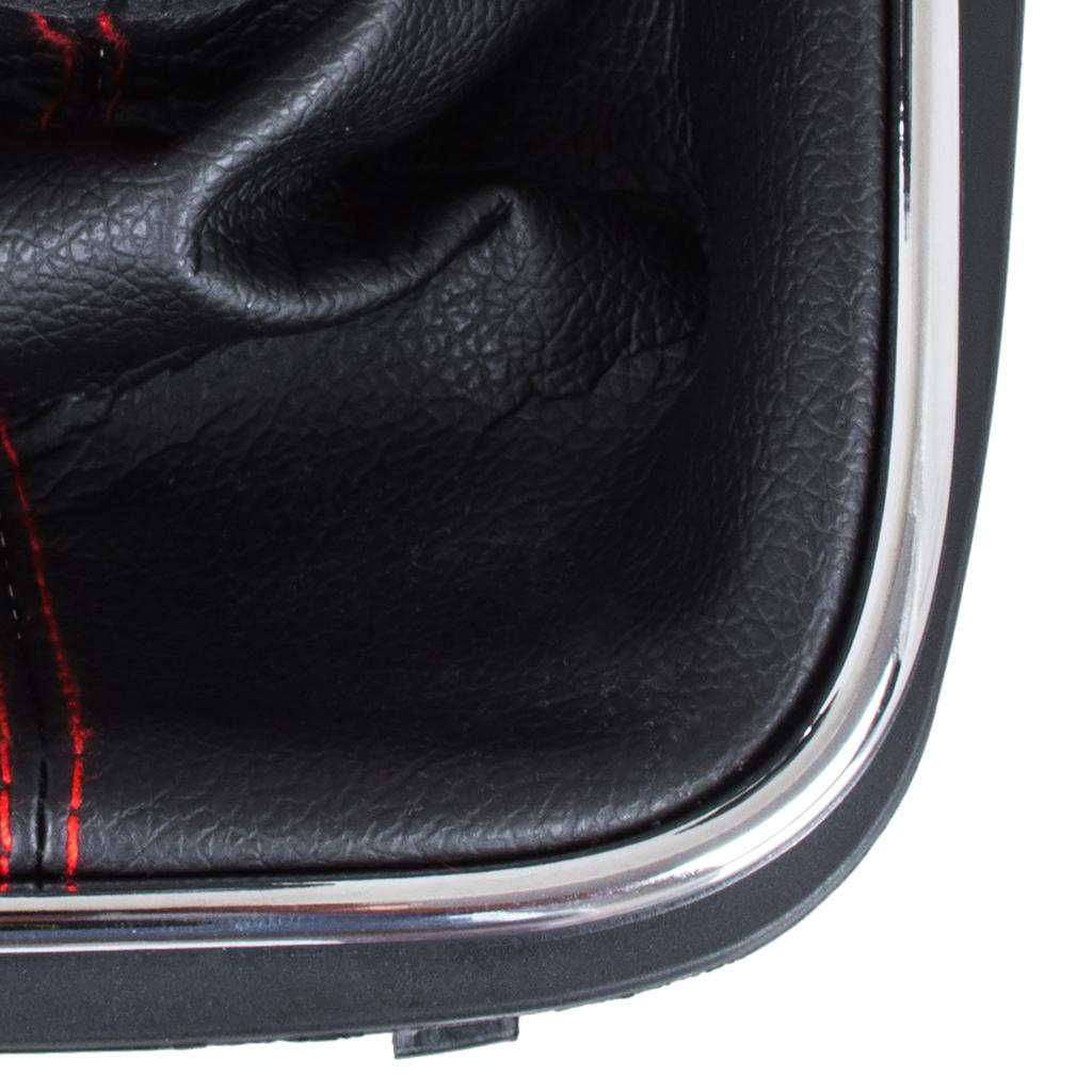 Vw Golf V 03-08 Gear Shift Knob + Black Gaiter With Red Thread And Chrome Frame 5 Speed