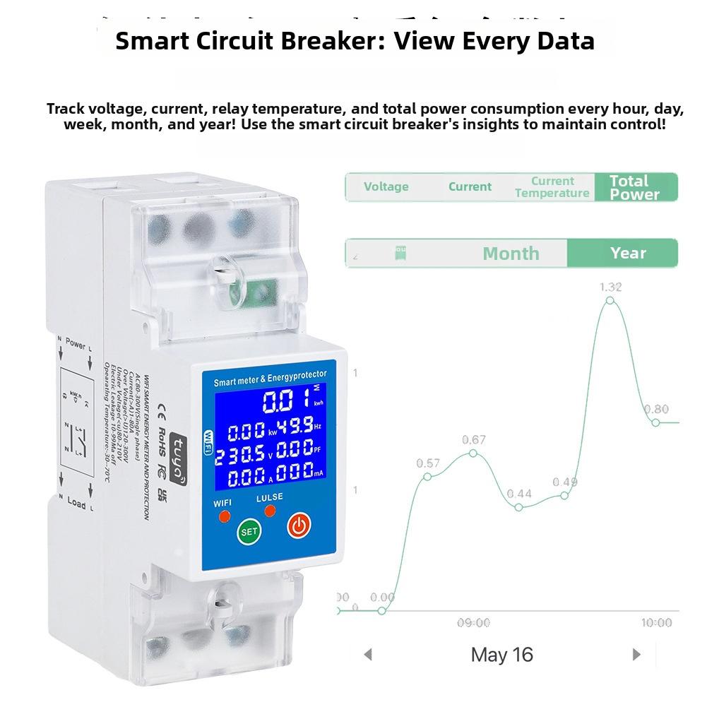 Remote control RS485 WiFi smart meter protector with leakage circuit breaker and programmable time slots for energy management