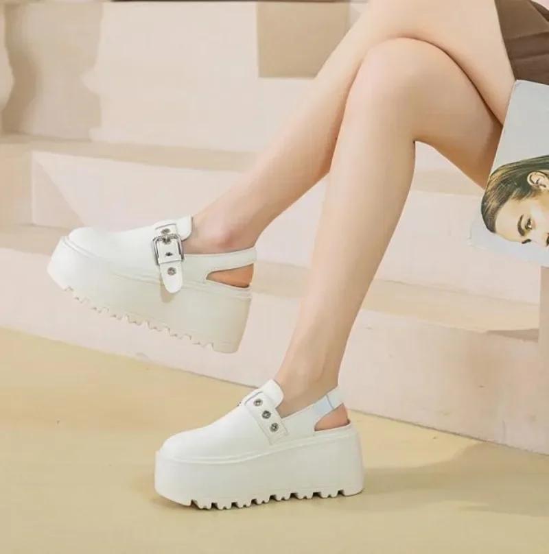 Hot Quality 8cm Genuine Leather Glitter Platform Slippers Women Summer Shoes Wedge Sandals Slides Shoes Sneakers Slip On Slipper