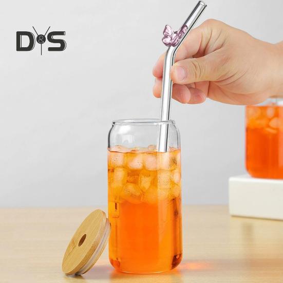 Glass Reusable Straw Colorful Butterfly Design Glass Straw Heat-Resistant Transparent Borosilicate Straws