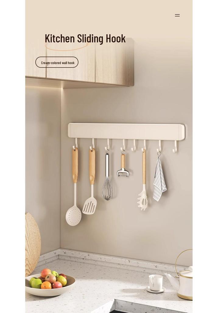 No-Drill Wall-Mounted White Kitchen Hook Rack for Pots, Lids, and Utensils