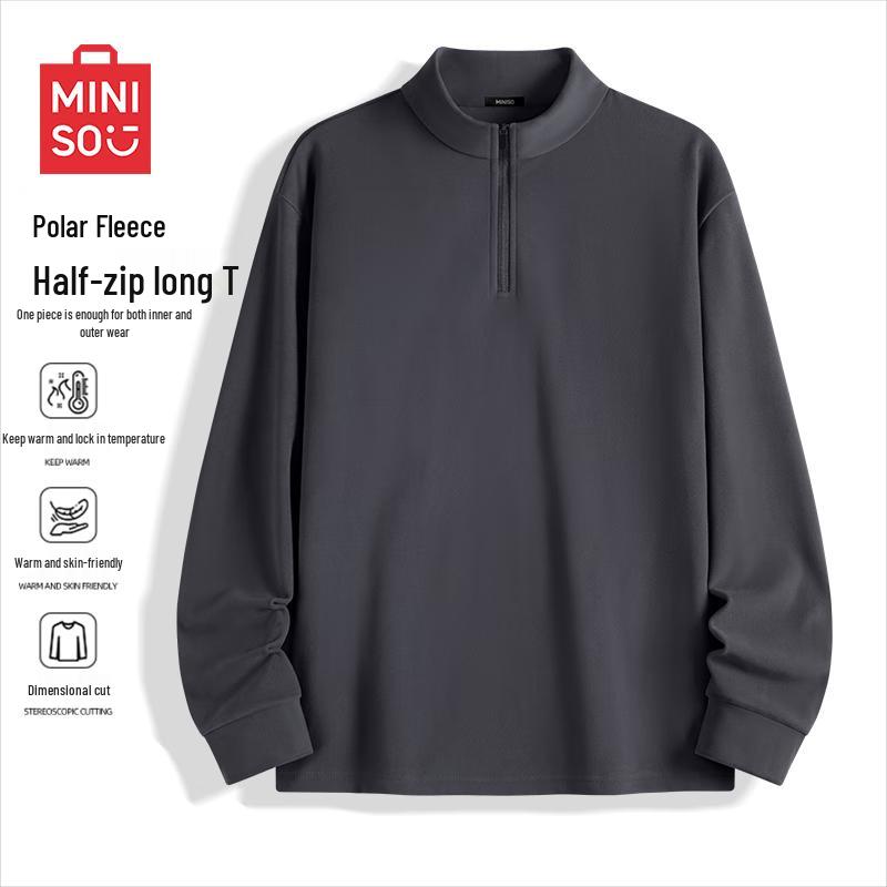 MINISO Men's Long-Sleeve Stand-Collar Half-Zip T-Shirt