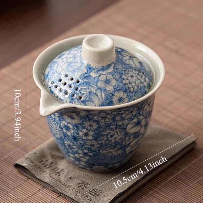 

180ml Ru Kiln Handheld Pot Chinese Blue and White Ceramic Heat-resistant Lid Bowl High End Household Tea Bowl Fairness Cup