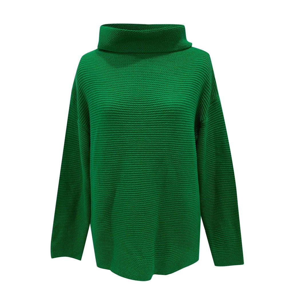 Fashion Winter Women Casual Solid Long Sleeve High Collar Lazy Loose Sweater