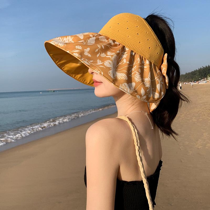 Mode Femmes Été Oversize Haut Vide Protection Solaire Extérieure Pare-Soleil Sauvage Voyage Plage Pliable Chapeau de Soleil à Large Bord Casquette Visière