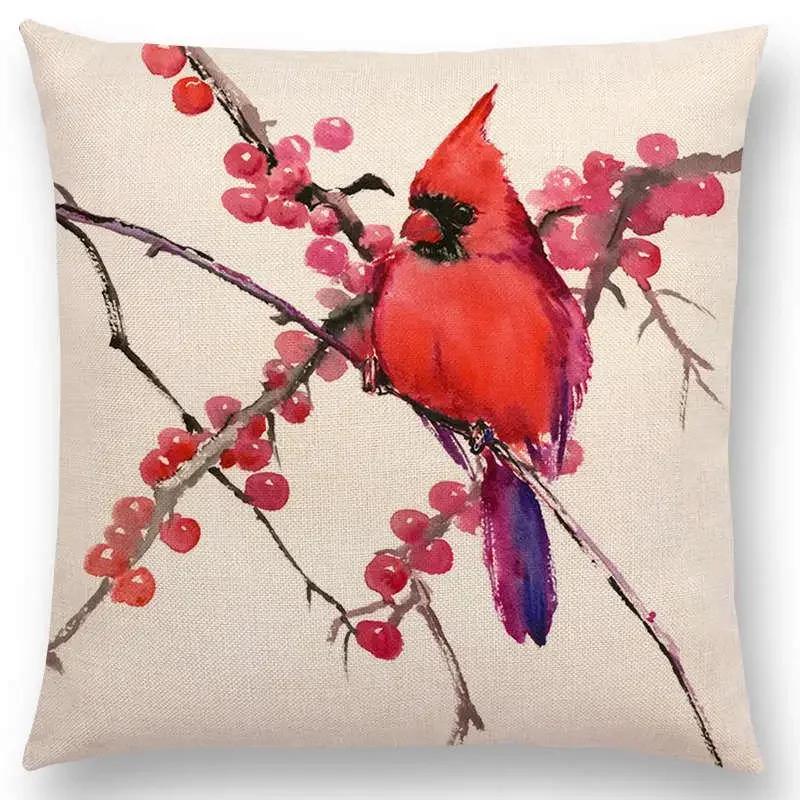 Watercolor Birds Series Cushion Cover Goldfinch Chickadee Cardinal Kingfisher Prints Pillow Case