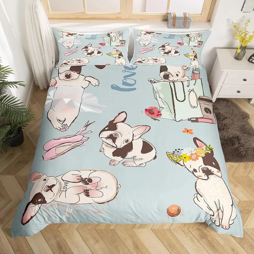 French Bulldog Bedding Set Children'S Cartoon Puppy Three-Piece 3D Digital Printing