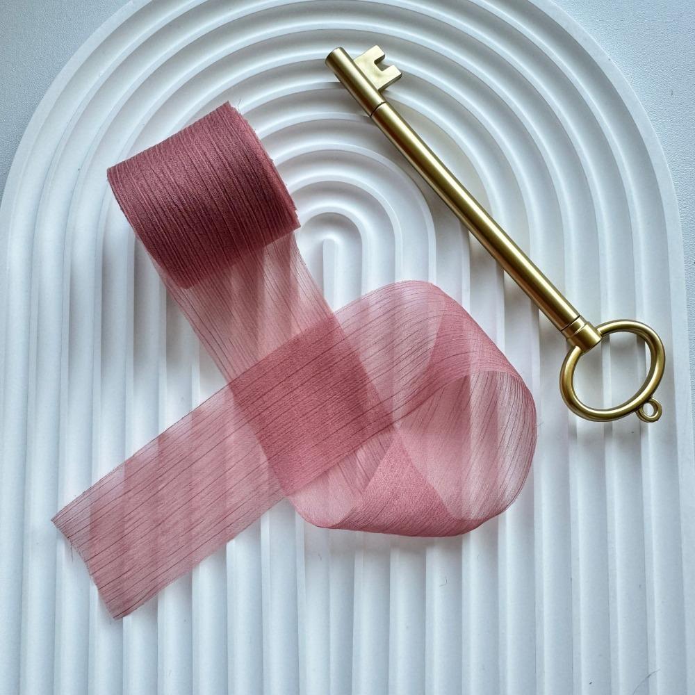 

Small Fresh Chiffon Silk Ribbon Transparent Gauze DIY Material Chiffon Ribbon Organza Ribbon Wedding Decoration 4x500cm троянди рожеві кольору