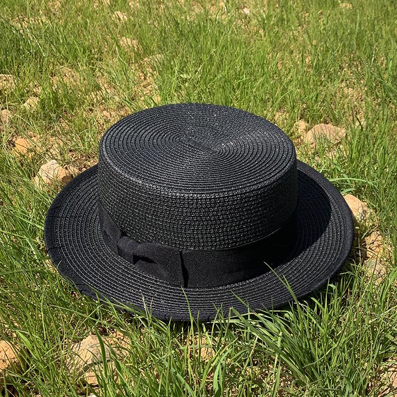 Car And Horse Lady Summer Visor Straw Top Hat Outing White Flat Top Hat Casual Millinery