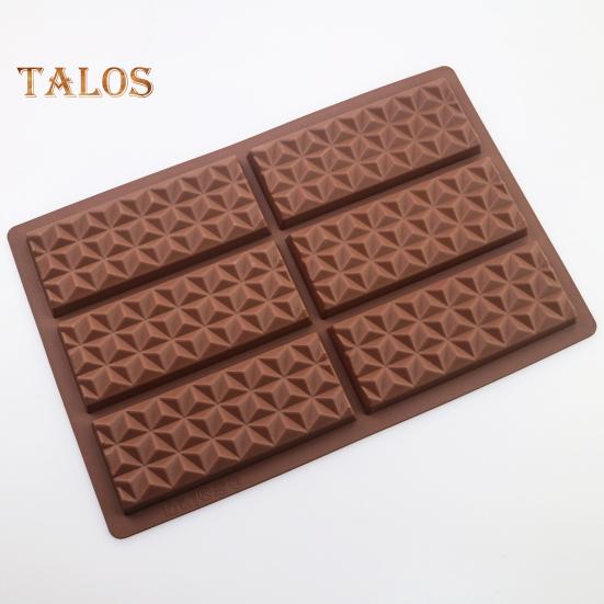 Molde de Chocolate de 6 cavidades, molde de barra de caramelo de silicona con forma Rectangular, molde antiadherente para gofres, tarta de queso, pudín, pastel, postre