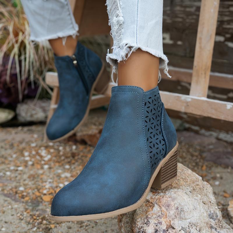Women'S Chunky Heel Ankle Boots with Zipper Closure - Pointed Toe Synthetic Cover Casual Boots, Breathable Fabric Lining & TPR Sole for All-Day
