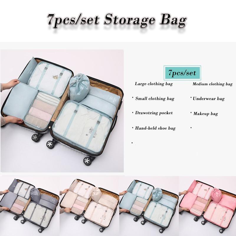 7pcs Travel Portable Luggage Organizer Bags Save Space Breathable Mesh Bag Clothing Classified Storage Bags Large Capacity Pouch