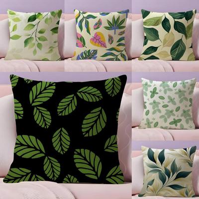 Leaves INS Cushion Cover Natural Linen Pillow Case DoubleSided Print Decorative Sofa Pillowcase Home Decor Gift