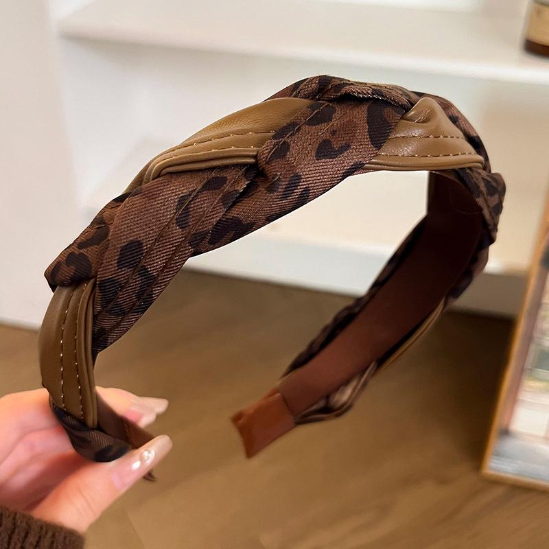 Maillard Retro Plaid Wide-Brim Headband for Women, High Top College Style - 2025 Trend Hair Accessory
