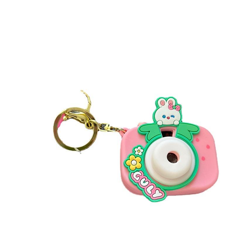 Guly Pink Delicious White Rabbit Strawberry Projection Camera Keychain Exquisite Cute Small Gift School Bag Pendant Gift