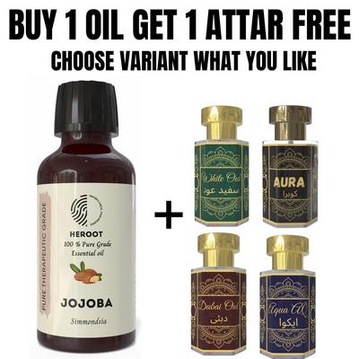 Jojoba Essential Oil 10ml for Aromatherapy & Home Fragrance Get 1 Free 6 Ml Attar – Aqua AQ, Dubai Oud, Aura, White Oud