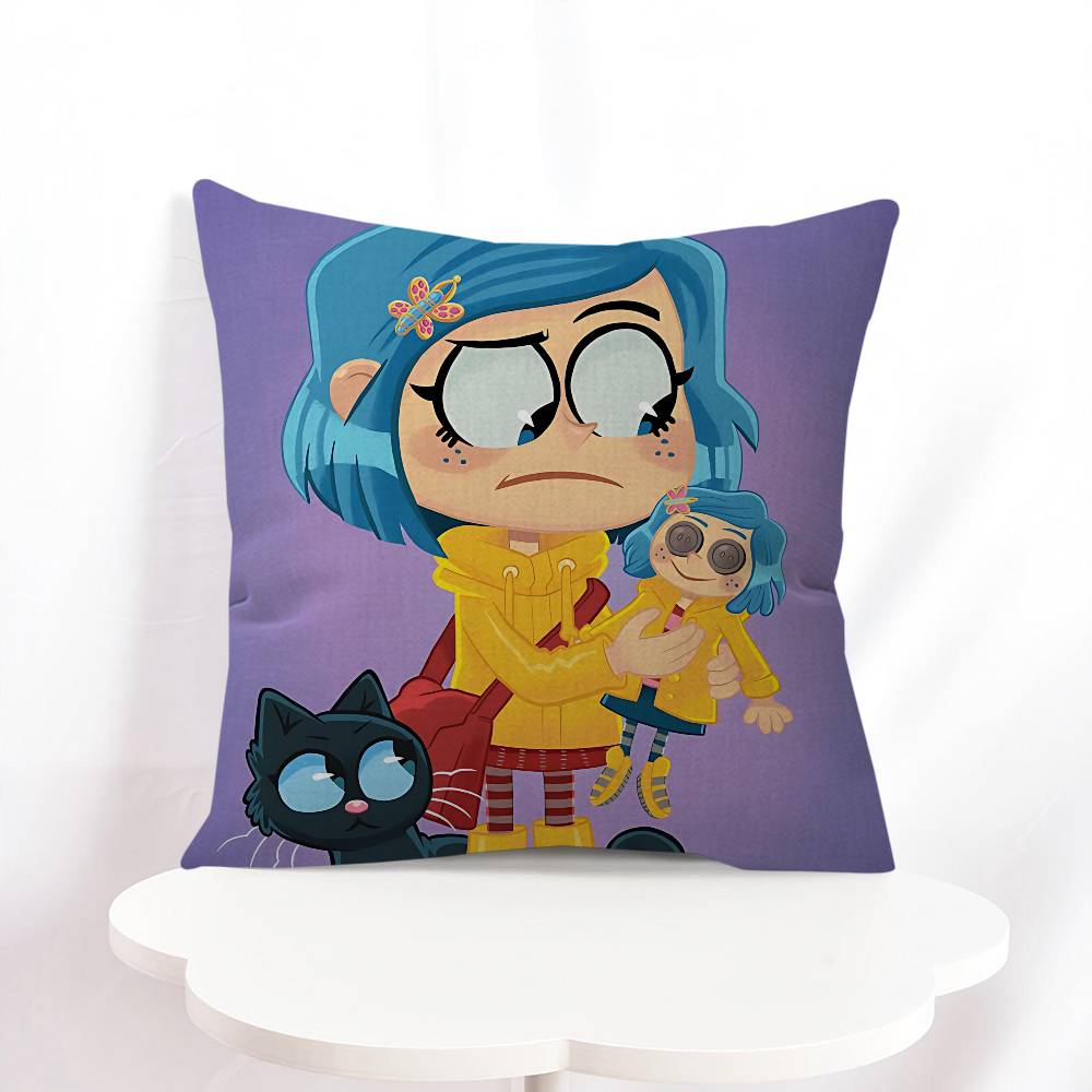 C-Coraline Cartoon Pillowcase Bedroom Sofa Decorative Cushion Cover With Zipper Soft Cushion Cover