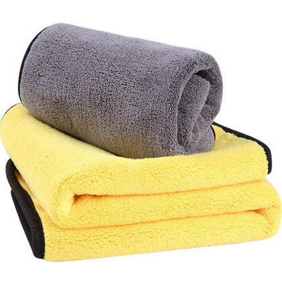 Double-Sided Thickened Coral Fleece Car Wash Towel, Gray Yellow, High Absorbency for Car and Home Use
