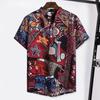Men Beach Shirt Colorful Geometric Print Short Sleeves Buttons Turn-down Collar Cooling Loose Vintage Ethnic Men Shirt Men Clothes