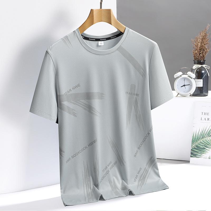 Ice Silk Short Sleeved Men's Loose and Versatile Quick Drying T-shirt Fashionable Casual Sports Breathable Round Neck Top for Men