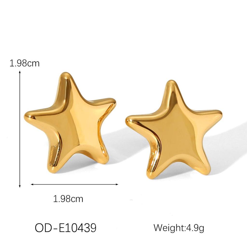 Ensemble de bijoux en acier titane étoile à cinq branches: Collier, Boucles d'oreilles et Bague en Or 18K et Argent