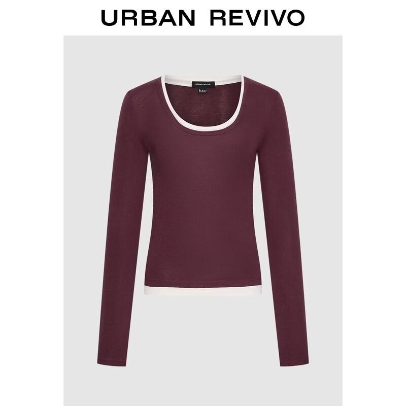 UR 2026 Women's Faux Two-Piece Slim-Fit Long Sleeve T-shirt
