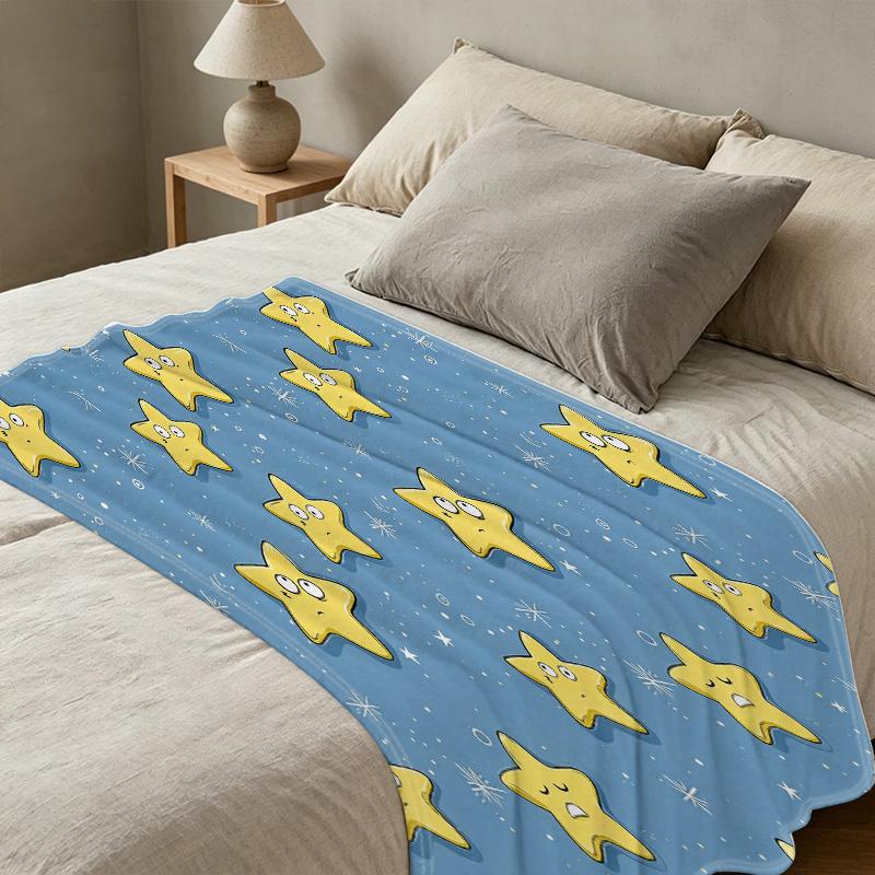 Star Cartoon Flannel Fleece Blanket – Lightweight, Soft Cozy & Warm, Perfect for Home, Couch Napping, Bay Window Decor, Christmas & Halloween