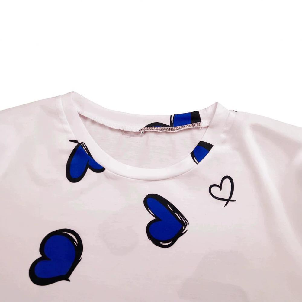 Women's Loose Fit Loungewear Set Short Sleeve Heart Print Top Elastic Waist Shorts